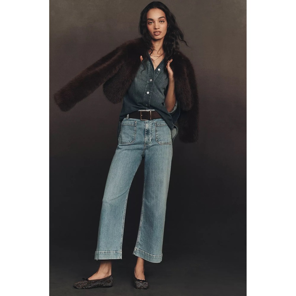 Maeve Colette High-Rise Wide-Leg Cropped Jeans Size 25